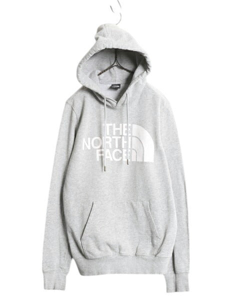 ノースフェイス プリント スウェット フード パーカー メンズ S / 古着 The North Face 裏起毛 プルオーバー トレーナー アウトドア グレー