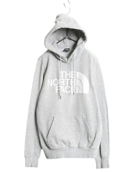 ノースフェイス プリント スウェット フード パーカー メンズ S / 古着 The North Face 裏起毛 プルオーバー トレーナー アウトドア グレー