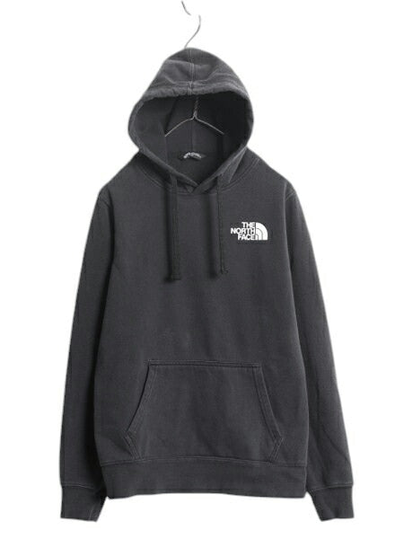 ノースフェイス 両面 プリント スウェット フード パーカー メンズ S 古着 The North Face プルオーバー 裏起毛 トレーナー アウトドア 黒