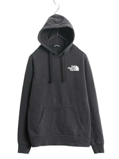 ノースフェイス 両面 プリント スウェット フード パーカー メンズ S 古着 The North Face プルオーバー 裏起毛 トレーナー アウトドア 黒
