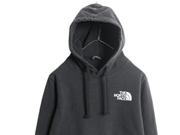 ノースフェイス 両面 プリント スウェット フード パーカー メンズ S 古着 The North Face プルオーバー 裏起毛 トレーナー アウトドア 黒