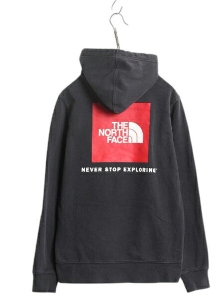 ノースフェイス 両面 プリント スウェット フード パーカー メンズ S 古着 The North Face プルオーバー 裏起毛 トレーナー アウトドア 黒
