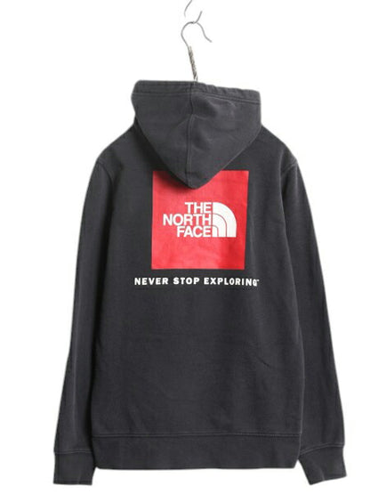 ノースフェイス 両面 プリント スウェット フード パーカー メンズ S 古着 The North Face プルオーバー 裏起毛 トレーナー アウトドア 黒