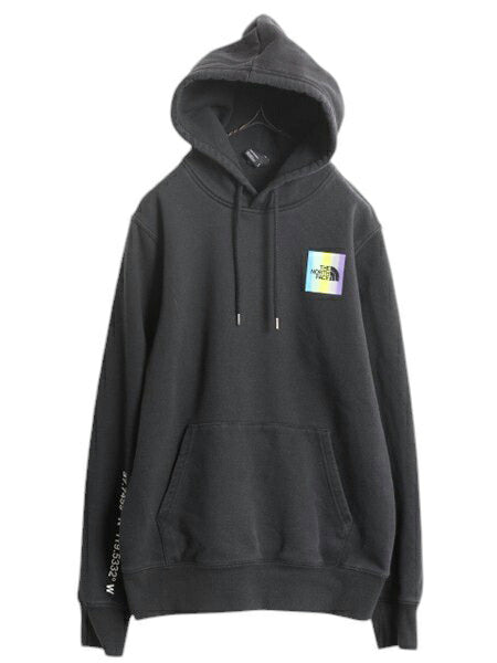 ノースフェイス 両面 プリント スウェット フード パーカー メンズ M 古着 The North Face プルオーバー 裏起毛 トレーナー アウトドア 黒
