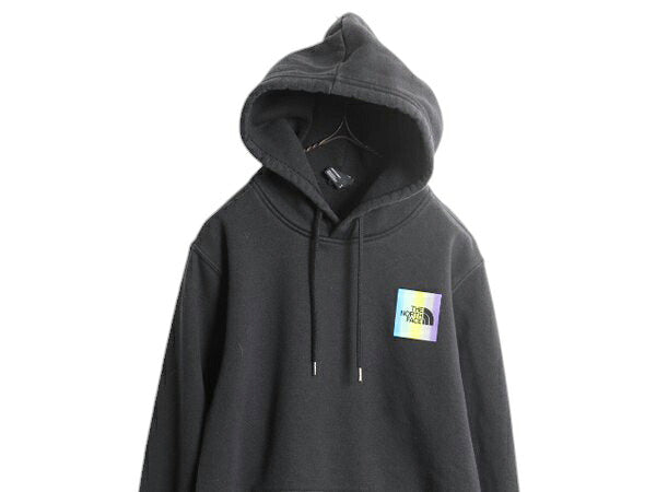 ノースフェイス 両面 プリント スウェット フード パーカー メンズ M 古着 The North Face プルオーバー 裏起毛 トレーナー アウトドア 黒