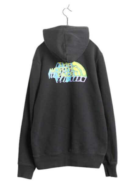 ノースフェイス 両面 プリント スウェット フード パーカー メンズ M 古着 The North Face プルオーバー 裏起毛 トレーナー アウトドア 黒