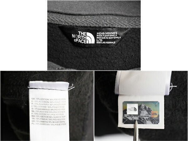 ノースフェイス 迷彩 ロゴ プリント スウェット フード パーカー メンズ L 古着 The North Face プルオーバー 裏起毛 トレーナー 黒 迷彩柄