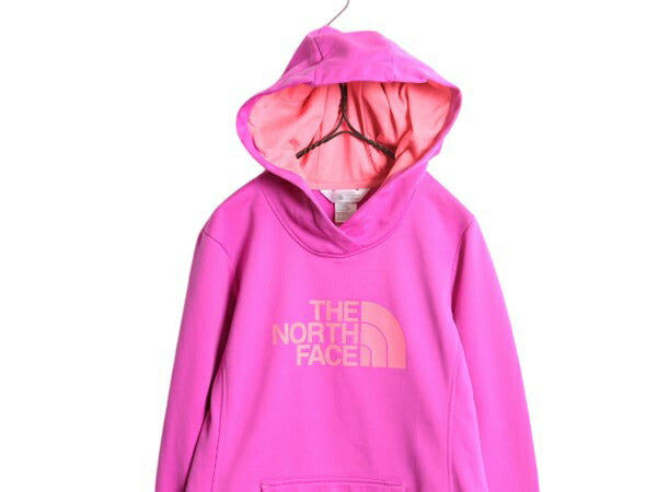 ノースフェイス プリント スウェット フード パーカー レディース M 古着 The North Face ジャージ 素材 ストレッチ プルオーバー ツートン