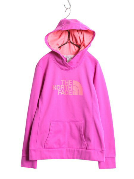 ノースフェイス プリント スウェット フード パーカー レディース M 古着 The North Face ジャージ 素材 ストレッチ プルオーバー ツートン
