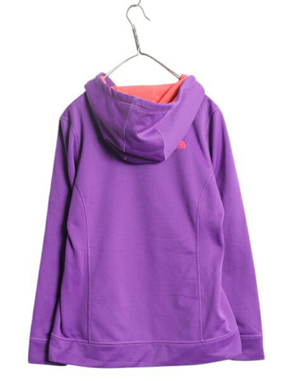 ノースフェイス プリント スウェット フード パーカー レディース L 古着 The North Face ジャージ 素材 ストレッチ プルオーバー ツートン