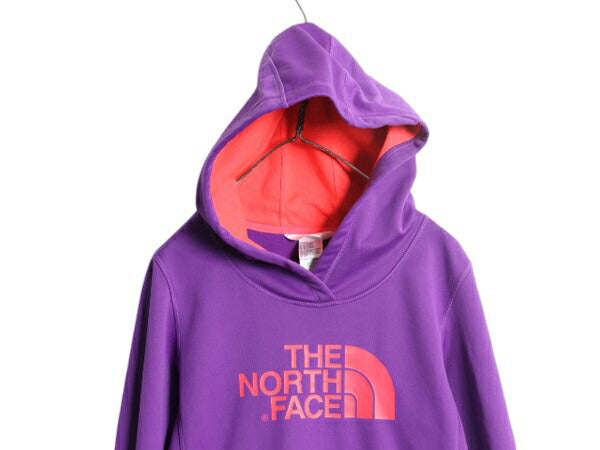 ノースフェイス プリント スウェット フード パーカー レディース L 古着 The North Face ジャージ 素材 ストレッチ プルオーバー ツートン