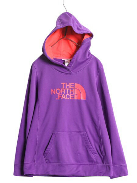 ノースフェイス プリント スウェット フード パーカー レディース L 古着 The North Face ジャージ 素材 ストレッチ プルオーバー ツートン