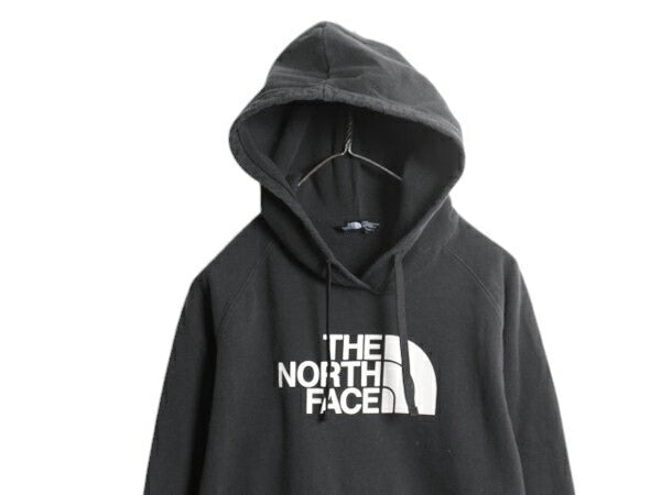 ノースフェイス プリント スウェット フード パーカー レディース L 黒 / The North Face プルオーバー トレーナー 裏起毛 薄手 ブラック