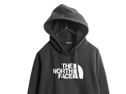 ノースフェイス プリント スウェット フード パーカー レディース L 黒 / The North Face プルオーバー トレーナー 裏起毛 薄手 ブラック