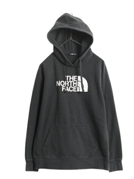 ノースフェイス プリント スウェット フード パーカー レディース L 黒 / The North Face プルオーバー トレーナー 裏起毛 薄手 ブラック