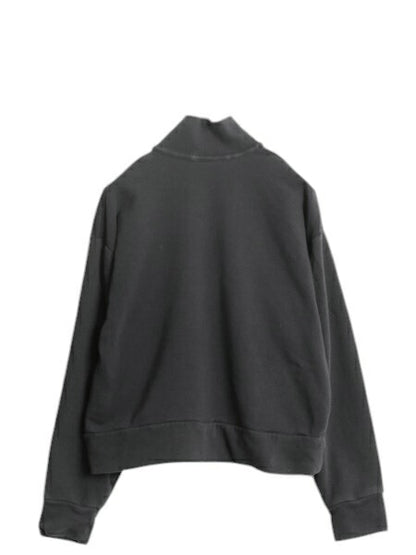 ノースフェイス ハーフジップ スウェット レディース M / The North Face ショート丈 トレーナー ハイネック 裏起毛 ワンポイント 黒 短丈