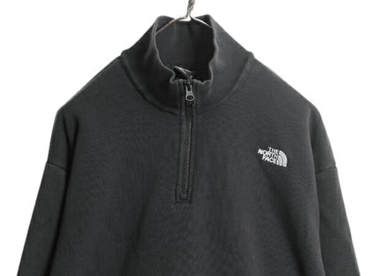 ノースフェイス ハーフジップ スウェット レディース M / The North Face ショート丈 トレーナー ハイネック 裏起毛 ワンポイント 黒 短丈
