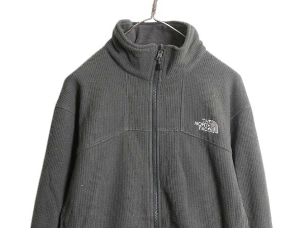 ノースフェイス ワッフル フリース ジャケット メンズ L 古着 The North Face アウトドア ブルゾン フルジップ ハイネック ワンポイント 灰