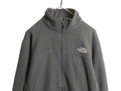 ノースフェイス ワッフル フリース ジャケット メンズ L 古着 The North Face アウトドア ブルゾン フルジップ ハイネック ワンポイント 灰