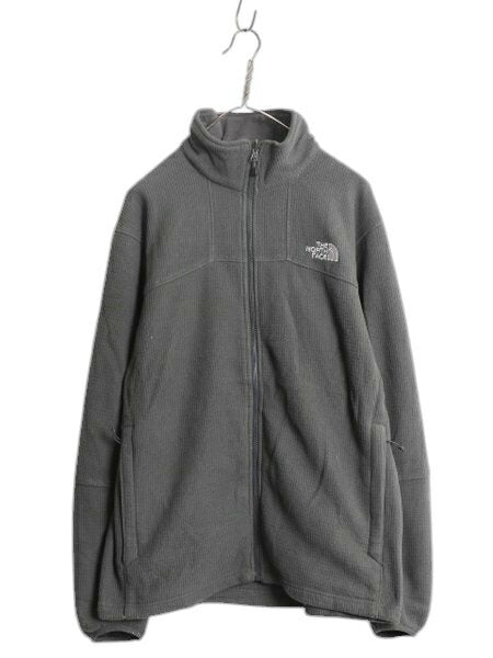 ノースフェイス ワッフル フリース ジャケット メンズ L 古着 The North Face アウトドア ブルゾン フルジップ ハイネック ワンポイント 灰