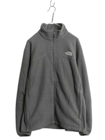 ノースフェイス ワッフル フリース ジャケット メンズ L 古着 The North Face アウトドア ブルゾン フルジップ ハイネック ワンポイント 灰