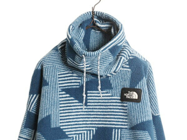 US企画 ノースフェイス リット カウル ネック プルオーバー ジャケット レディース XL 総柄 フリース ナイロン 切替 アウトドア ハイネック