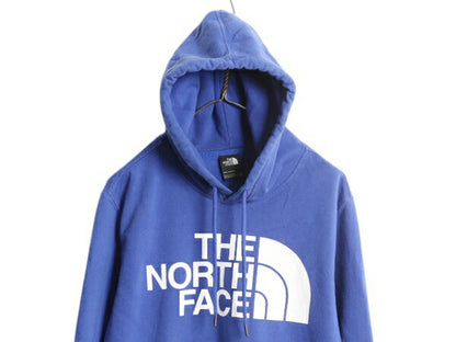 ノースフェイス プリント スウェット フード パーカー メンズ M 古着 The North Face アウトドア プルオーバー 裏起毛 トレーナー ブルー