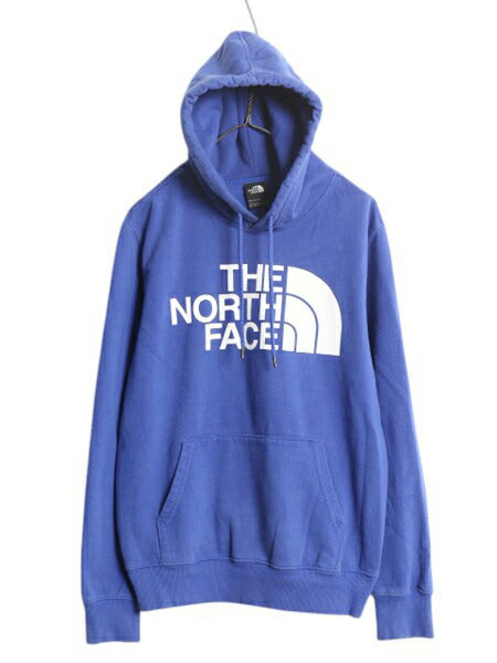 ノースフェイス プリント スウェット フード パーカー メンズ M 古着 The North Face アウトドア プルオーバー 裏起毛 トレーナー ブルー