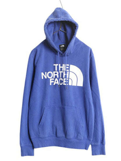 ノースフェイス プリント スウェット フード パーカー メンズ M 古着 The North Face アウトドア プルオーバー 裏起毛 トレーナー ブルー