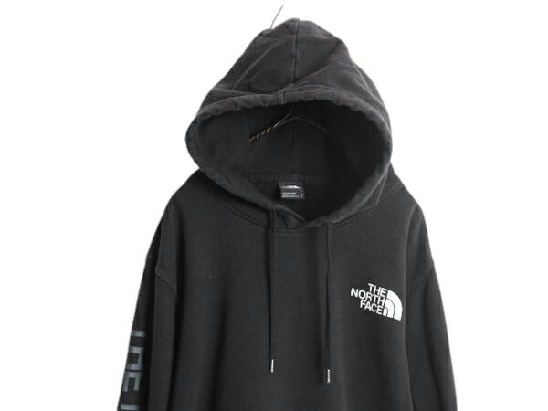 ノースフェイス プリント スウェット フード パーカー メンズ L The North Face トレーナー 袖プリント プルオーバー アウトドア ブラック