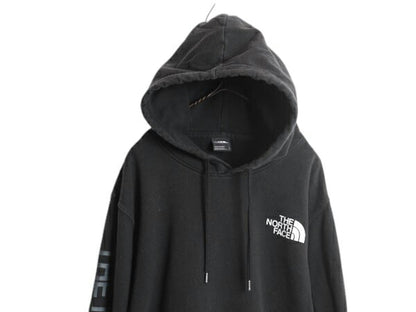 ノースフェイス プリント スウェット フード パーカー メンズ L The North Face トレーナー 袖プリント プルオーバー アウトドア ブラック