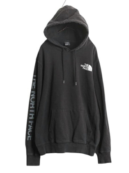 ノースフェイス プリント スウェット フード パーカー メンズ L The North Face トレーナー 袖プリント プルオーバー アウトドア ブラック