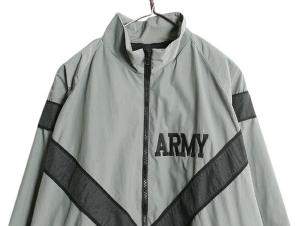 00s 米軍実物 US ARMY ナイロン トレーニング ジャケット LARGE LONG 古着 04年製 オールド 軍物 IPFU ミリタリー ブルゾン ジャンパー 灰