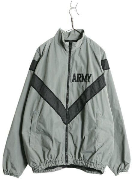 00s 米軍実物 US ARMY ナイロン トレーニング ジャケット LARGE LONG 古着 04年製 オールド 軍物 IPFU ミリタリー ブルゾン ジャンパー 灰