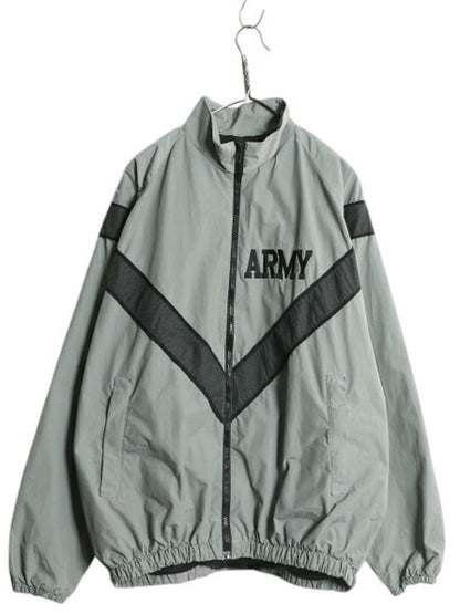 00s 米軍実物 US ARMY ナイロン トレーニング ジャケット LARGE LONG 古着 04年製 オールド 軍物 IPFU ミリタリー ブルゾン ジャンパー 灰