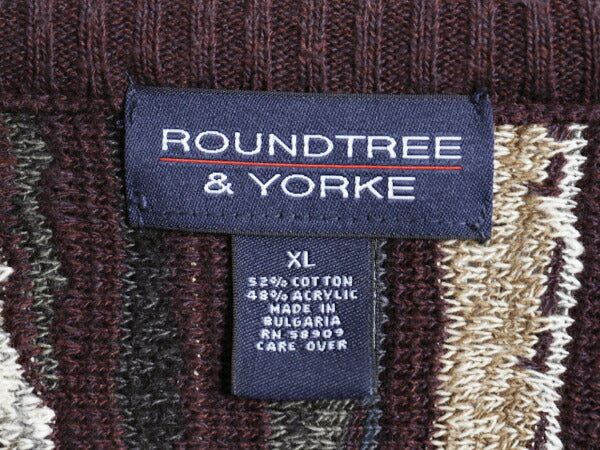 90s ROUNDTREE&YORKE 3D 立体編み デザイン ニット セーター メンズ XL / オールド ヘビーウェイト コットン アクリル マルチカラー 総柄