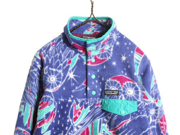 パタゴニア フクロウ 総柄 ライトウェイト シンチラ スナップT レディース S / 古着 16年製 PATAGONIA フリース プルオーバー ジャケット