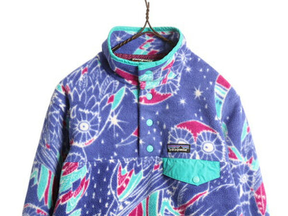 パタゴニア フクロウ 総柄 ライトウェイト シンチラ スナップT レディース S / 古着 16年製 PATAGONIA フリース プルオーバー ジャケット