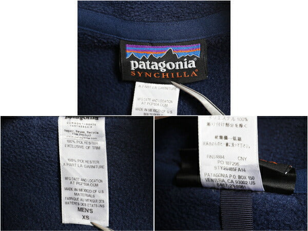 パタゴニア シンチラ フリース ベスト メンズ XS 古着 14年製 Patagonia アウトドア フルジップ 重ね着 前開き ハイネック 企業 企業物 紺