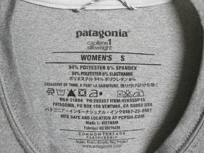 パタゴニア キャプリーン 半袖 Tシャツ レディース S 15年製 アウトドア ストレッチ アンダーシャツ カットソー インアー ワンポイント 灰