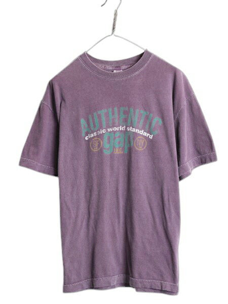 00s USA製 オールド ギャップ プリント 半袖 Tシャツ メンズ レディース S /  グラフィック 後染め ガーメントダイ カットソー ゆったり 紫