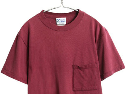 デッドストック 90s USA製 ディスカス ポケット付き 無地 半袖 Tシャツ メンズ M オールド ヘビーウェイト カットソー ポケT バーガンディ