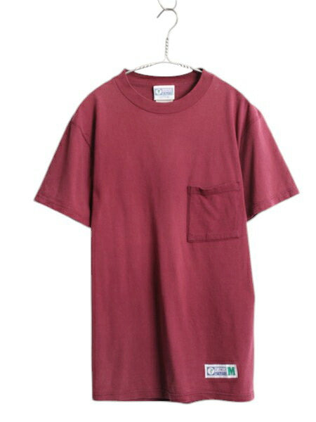 デッドストック 90s USA製 ディスカス ポケット付き 無地 半袖 Tシャツ メンズ M オールド ヘビーウェイト カットソー ポケT バーガンディ