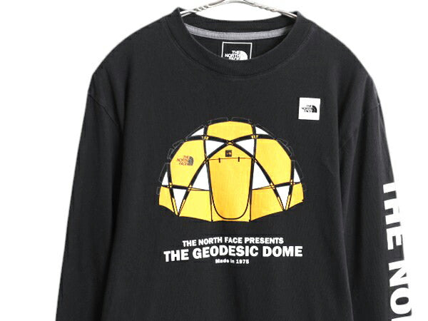 ノースフェイス プリント 長袖 Tシャツ メンズ M アウトドア ロンT カットソー ロングスリーブ ドーム テント グラフィック 袖プリント 黒