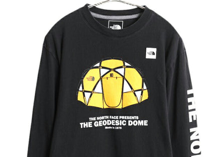 ノースフェイス プリント 長袖 Tシャツ メンズ M アウトドア ロンT カットソー ロングスリーブ ドーム テント グラフィック 袖プリント 黒