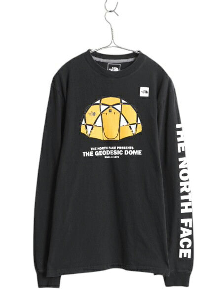 ノースフェイス プリント 長袖 Tシャツ メンズ M アウトドア ロンT カットソー ロングスリーブ ドーム テント グラフィック 袖プリント 黒