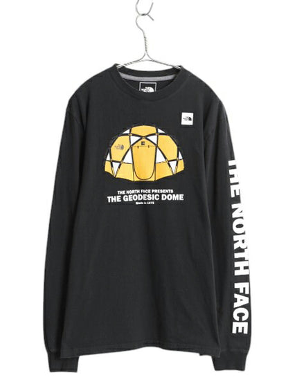 ノースフェイス プリント 長袖 Tシャツ メンズ M アウトドア ロンT カットソー ロングスリーブ ドーム テント グラフィック 袖プリント 黒