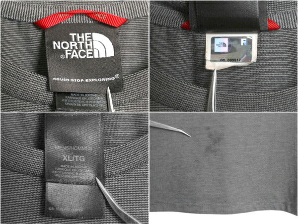 ノースフェイス ボーダー 長袖 Tシャツ メンズ XL ロンT ロングスリーブ カットソー インナー ストレッチ 大きいサイズ ワンポイント 黒 灰