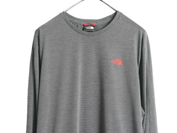 ノースフェイス ボーダー 長袖 Tシャツ メンズ XL ロンT ロングスリーブ カットソー インナー ストレッチ 大きいサイズ ワンポイント 黒 灰