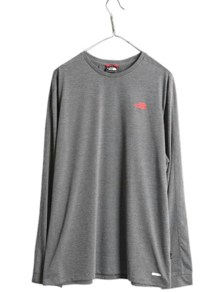 ノースフェイス ボーダー 長袖 Tシャツ メンズ XL ロンT ロングスリーブ カットソー インナー ストレッチ 大きいサイズ ワンポイント 黒 灰